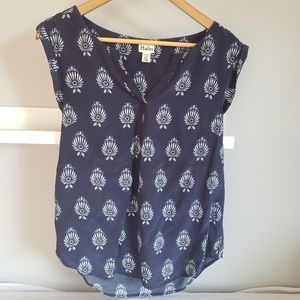 Hatley Silk Shortsleeve Blouse Indigo Print Size XS